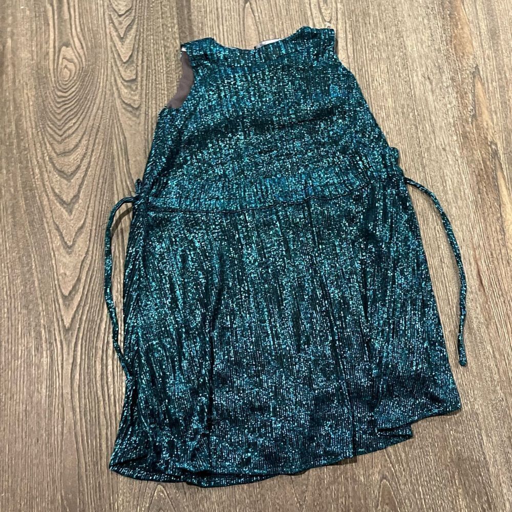 Isobella & Chloe Girls Metallic Dress Side Tie Sleeveless A-Line Green Size 6